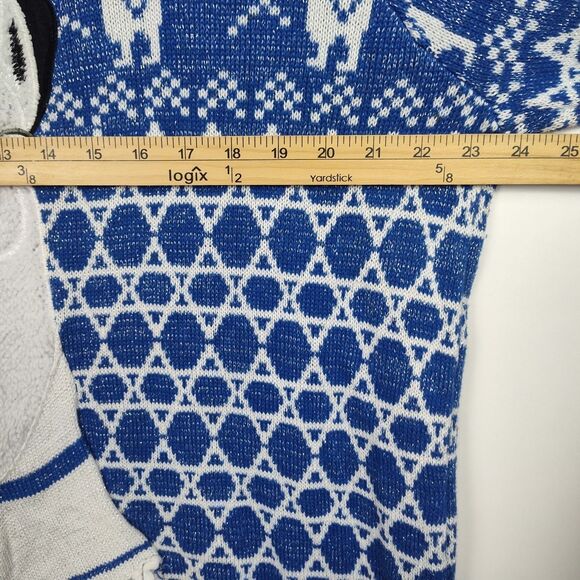 Carbon Happy Llamakah Sweater Men's XL Blue Nordic Hanukkah Llama Pullover - Picture 6 of 11